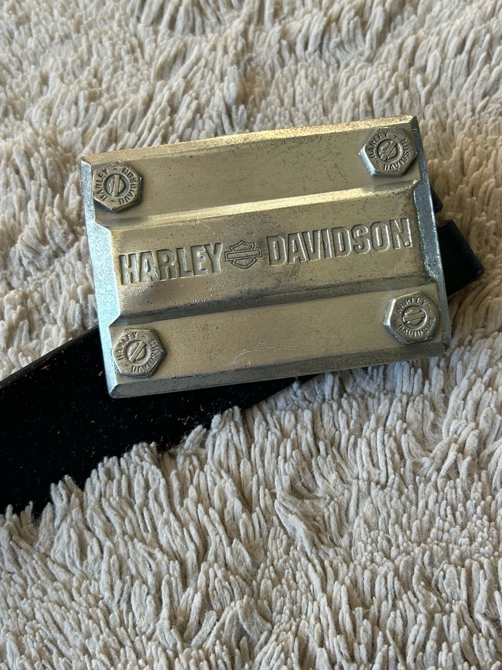 Harley-Davidson Silver Buckle Black Leather Belt 2003 size 38